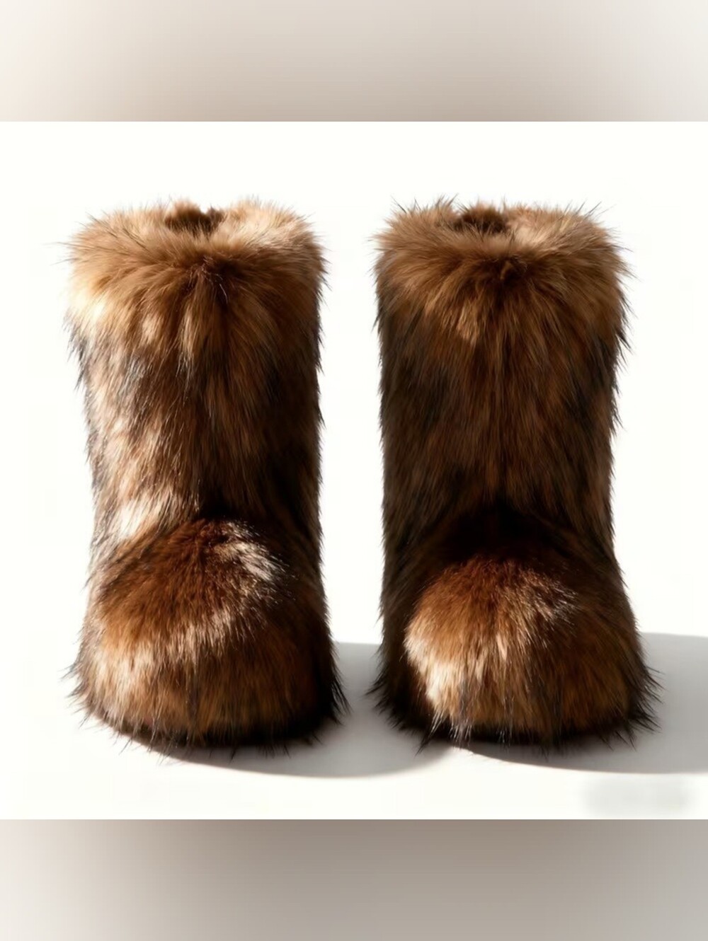 Plush Rich Walnut Brown Faux Fur Cozy Winter Boots